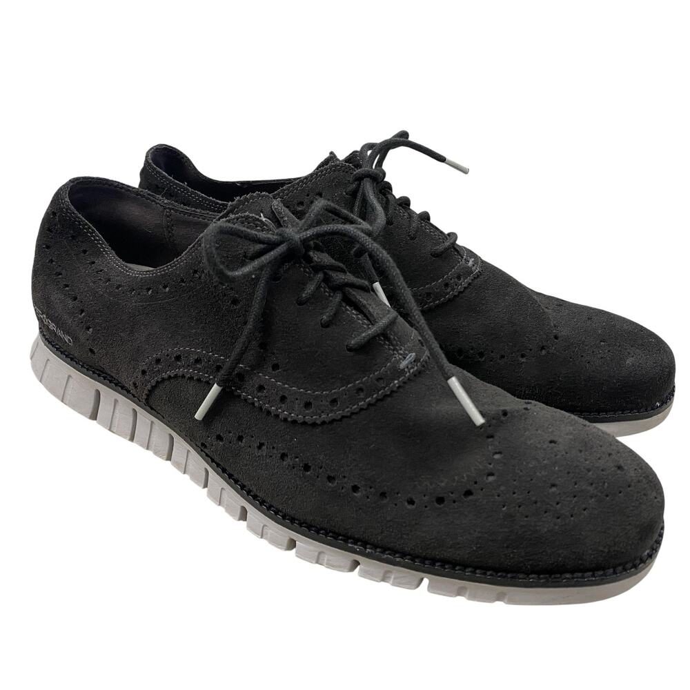 Cole Haan Zerogrand Shoes Mens 11.5 Gray Suede Wingtip Oxford Grand.OS Dress